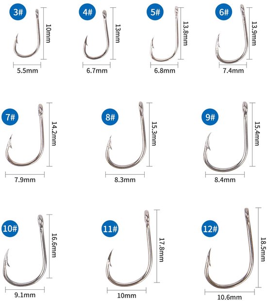 Dailygoods - FRUHLING 500 stuks koolstofstalen vishaken met weerhaken, jigvishaken, vishaken met oog voor zoetwatervissen, zeevissen, 10 maten van Dailygoods — afbeelding 5