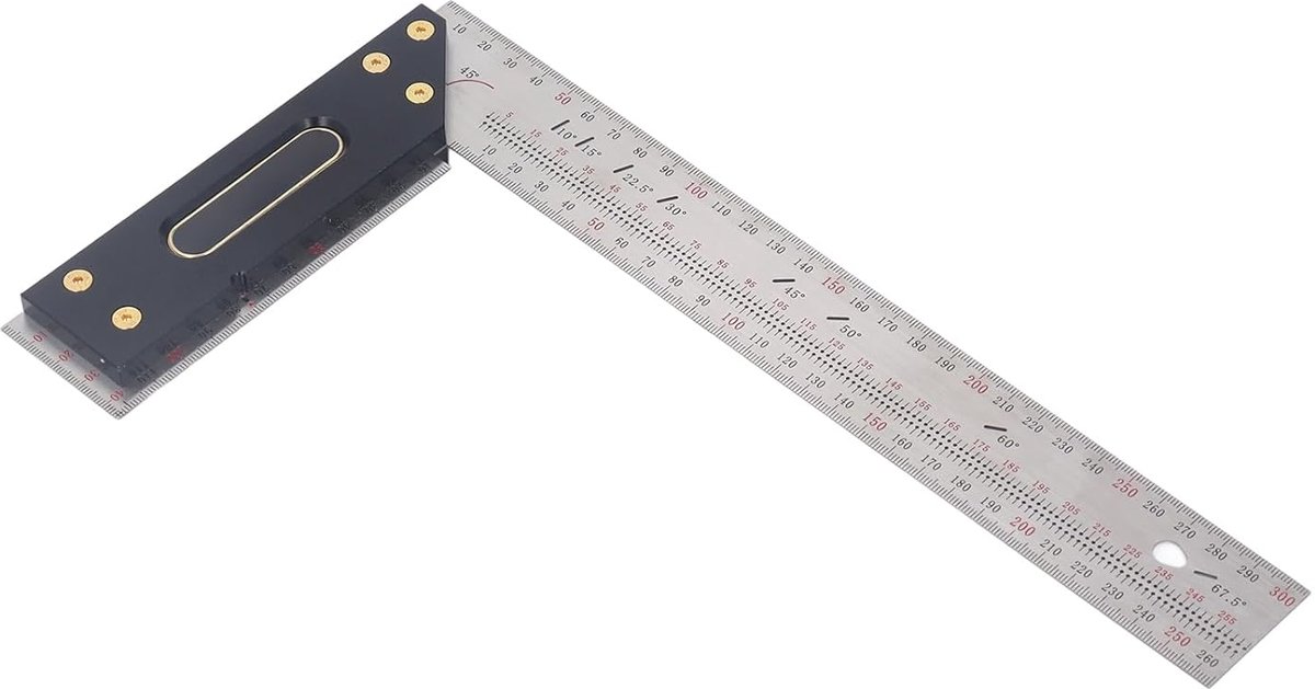 Timmerman Liniaal - Meetgereedschap Hoek - Houtbewerking Tekenen - Gegraveerde Schaal - 300 mm - Zilver