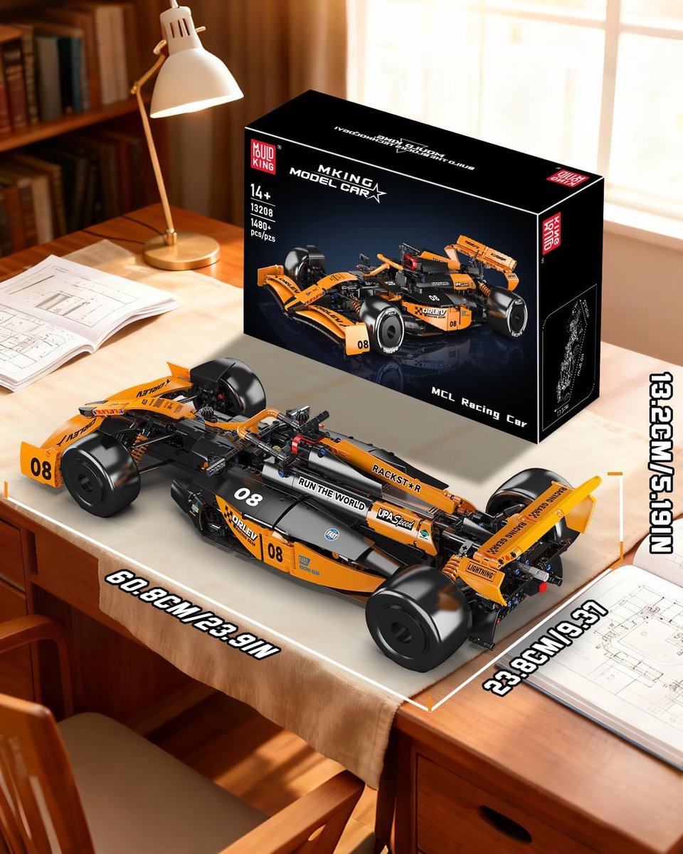 Mould King 13208 MCL Formule 1 1:8 bouwset | City fast champions adventure | Creator and classic motor bouwpakket | Technic speelgoed ideas voor volwassenen | Icons furious speed f1 auto geschikt voor Lego | Technische bouwdoos met 1480 bouwstenen — afbeelding 6