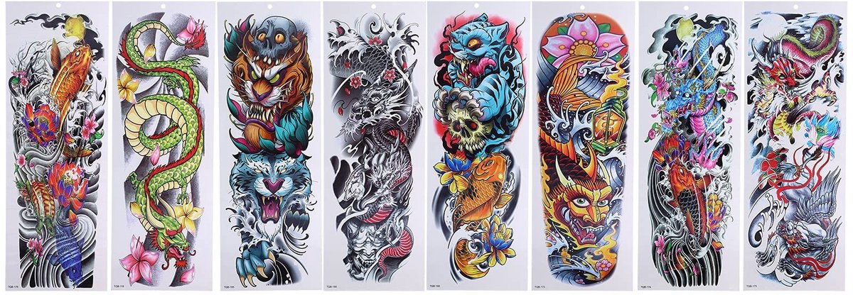 Dailygoods- Tattoo Sticker Volledige Arm - Waterdicht - Tijdelijke Tatoeages - Body Art - Cosplay Party Decor - 8 Vellen - Tatoeage