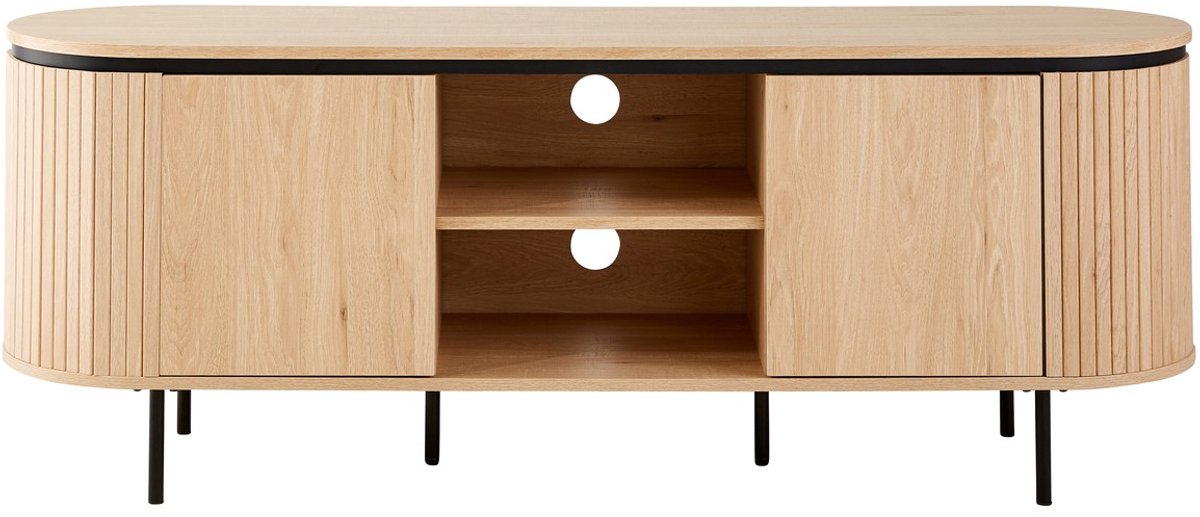 CaliCosy Tv-meubel met 2 deuren en zijkanten met groefeffect L150 cm - MALAGA Houtlook