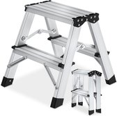tectake® Dubbelzijdige Aluminium Keukentrap - 2 Treden - 38,5 cm - Stevige Trap Ladder - Opklapbaar Opstapje - Antislip Huishoudtrap