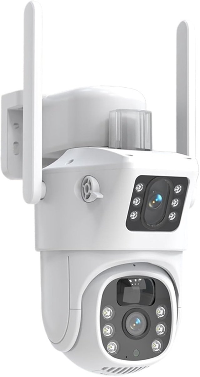 Beveiligingscamera Dubbele Lens - PTZ Camera WIFI - Huis Beveiligen - Dubbel Scherm Zonne-energie - 8MP 4K - Wit
