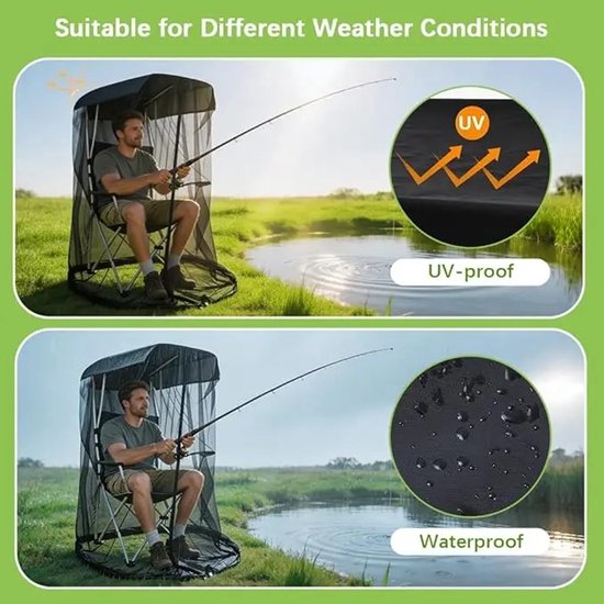 Woongenotonline. Tent met Muggennet voor vissers - insectenwerende muggengaas tent met ritssluiting - waterdicht dak, voor vissen, kamperen, buitengebruik van Woongenotonline — afbeelding 3