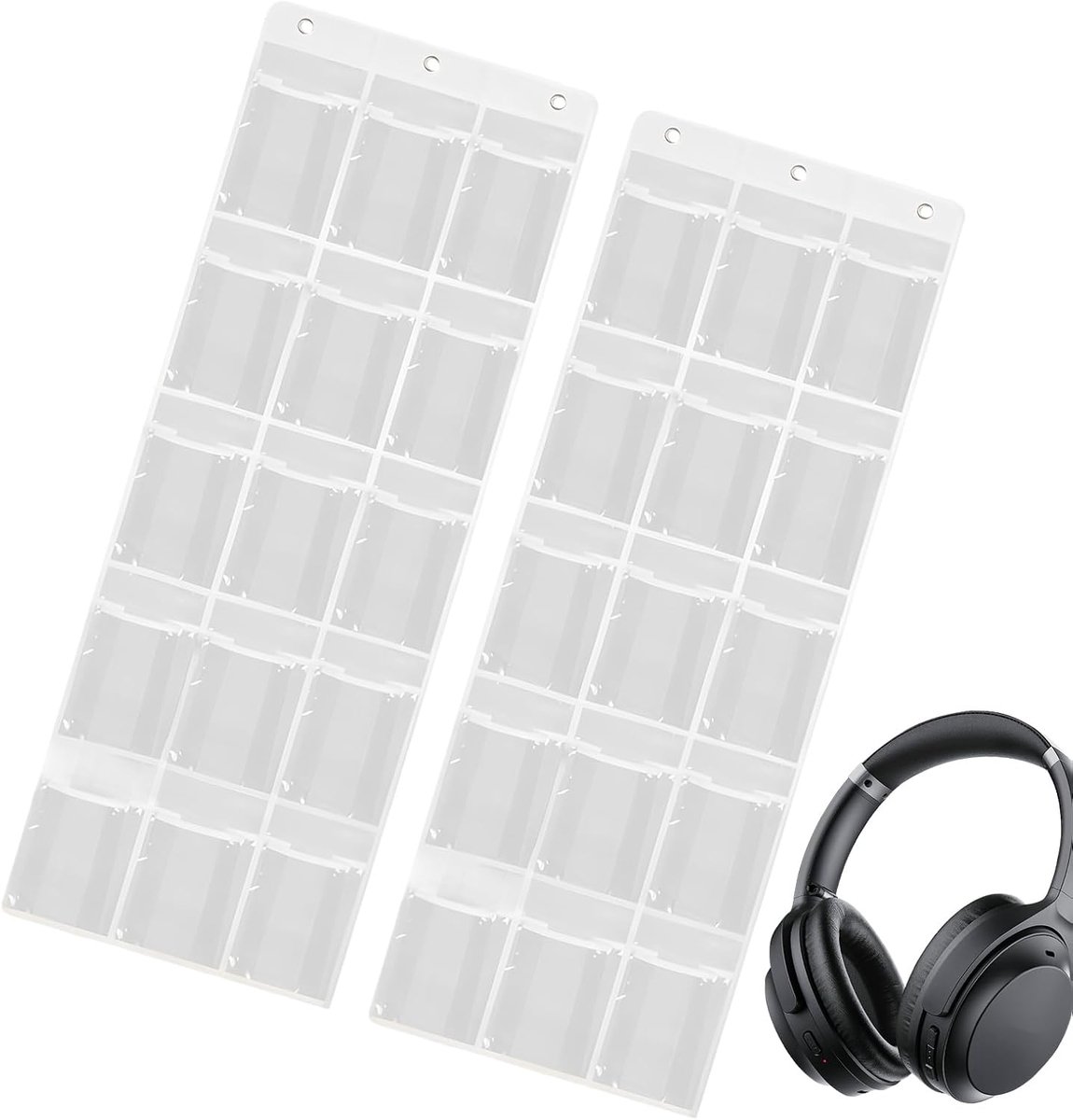 Opbergsysteem Koptelefoons - Organisatietas School - Efficiënt Beheer - Dertig Transparante Vakken - 35 x 30 cm - Grijs