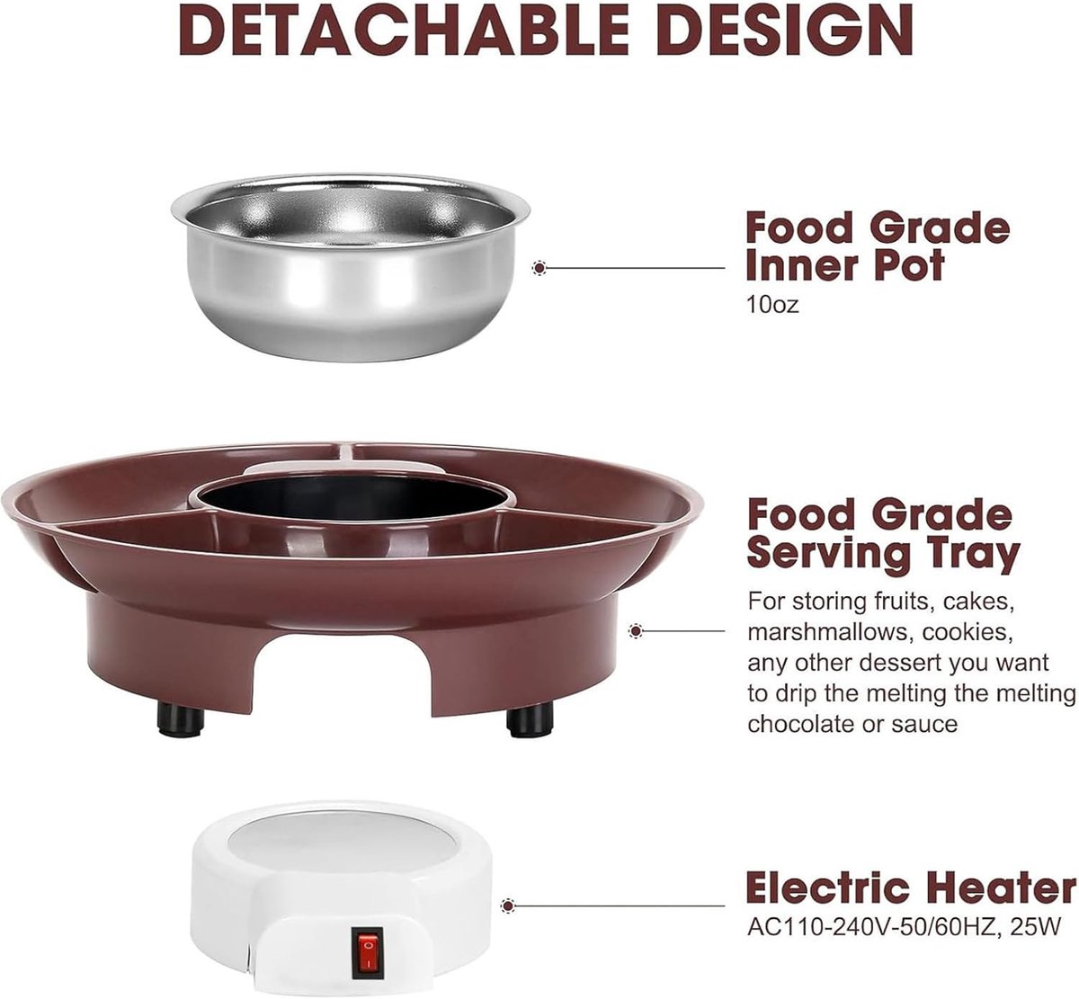 Chocolade Fondue - Hotpot Electrisch - Kaasfondue - Automatische Temperatuurregeling - Oververhittingsbeveiliging - Anti-verbrandingsfunctie - Bruin – foto 5