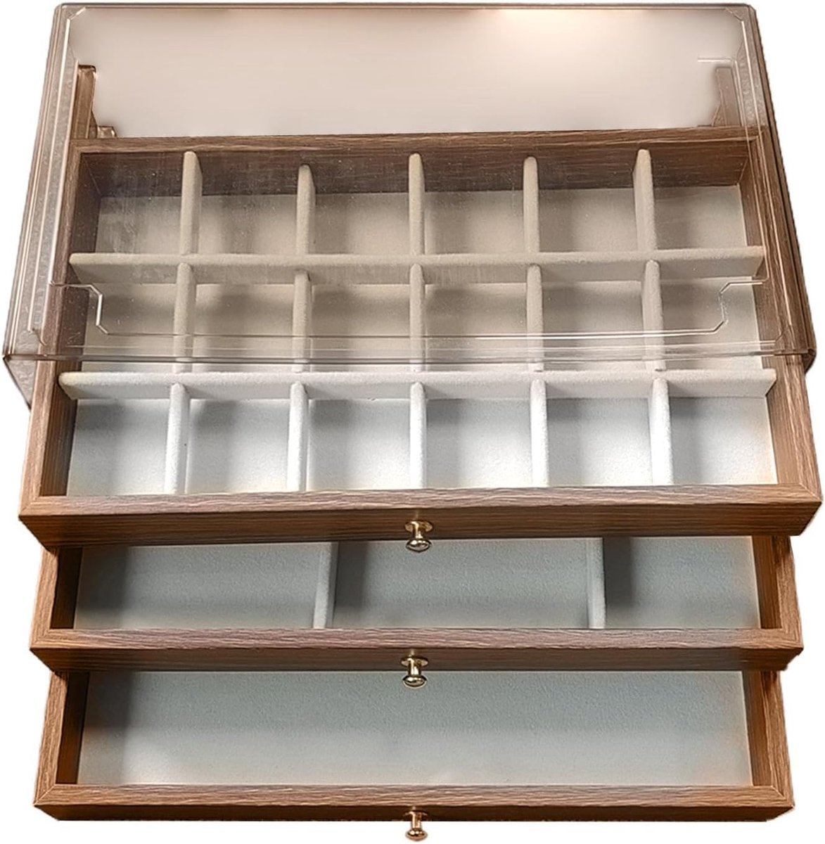 Houten Juwelenkistje - Sieraden Organizer - Sieraden Opbergen - Meerlaagse Vakken - 10.8 x 13 x 10.8 cm - Walnoot