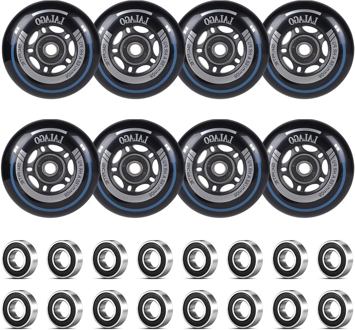 Inline Skate Wielen 80mm 8 Stuks 88A Hardheid met ABEC 9 Lagers voor Binnen en Buiten Skaten