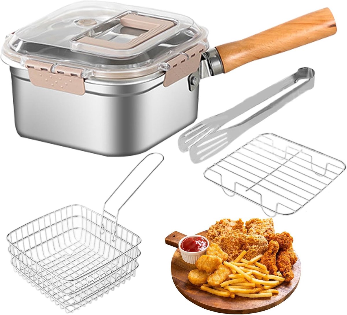 Friteuse Multifunctioneel - Frituurpan Stoommand - Verschillende Culinaire Bereidingen - Roestvrij Staal Antiaanbaklaag - 24D x 15W x 24H cm