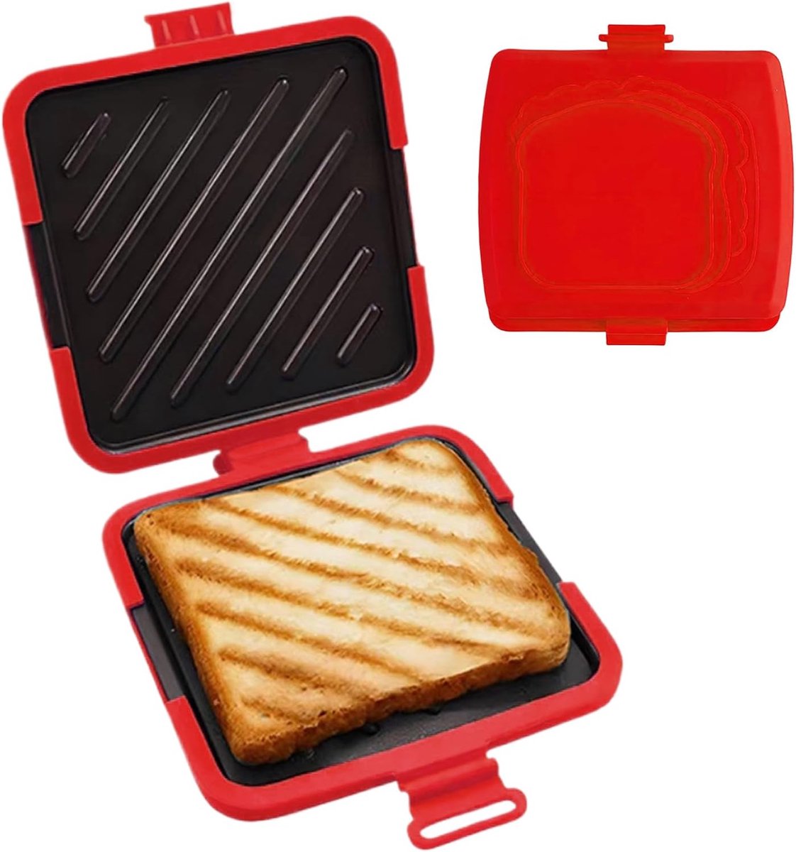 Sandwichmaker - Tosti pers - Snelle maaltijden - Magnetron te gebruiken - 16x16.5x3 cm - Rood