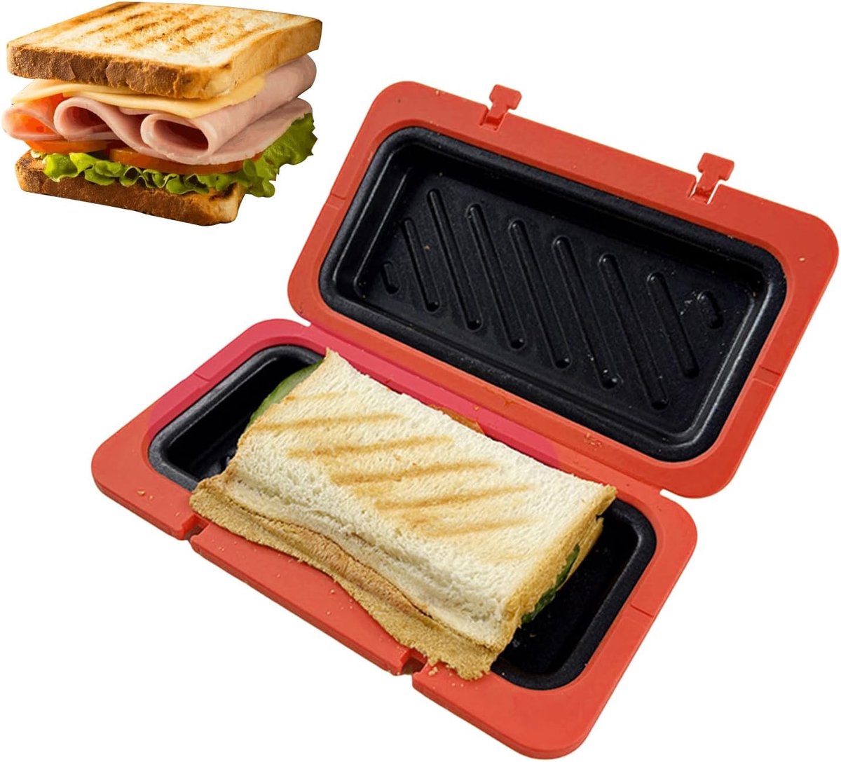 Sandwich Broodrooster Wafelmaker Kaas Snelle Maaltijden Magnetron Verwarmd 19.3x11.8x4.1 cm Rood