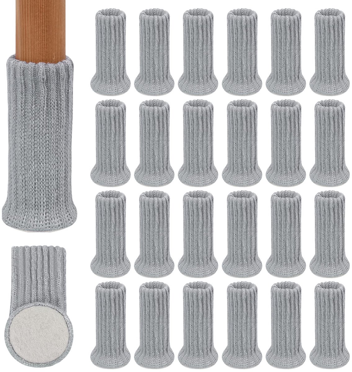 24x stoelpoot sokken - Stoelpoot beschermers - Tegen krassen - Rond met vilt - Viltjes - Anti-kras - Stoelsokken - Meubelbeschermers - Chair caps - Floor protectors - Vloerbescherming - Grijs - Jonyx