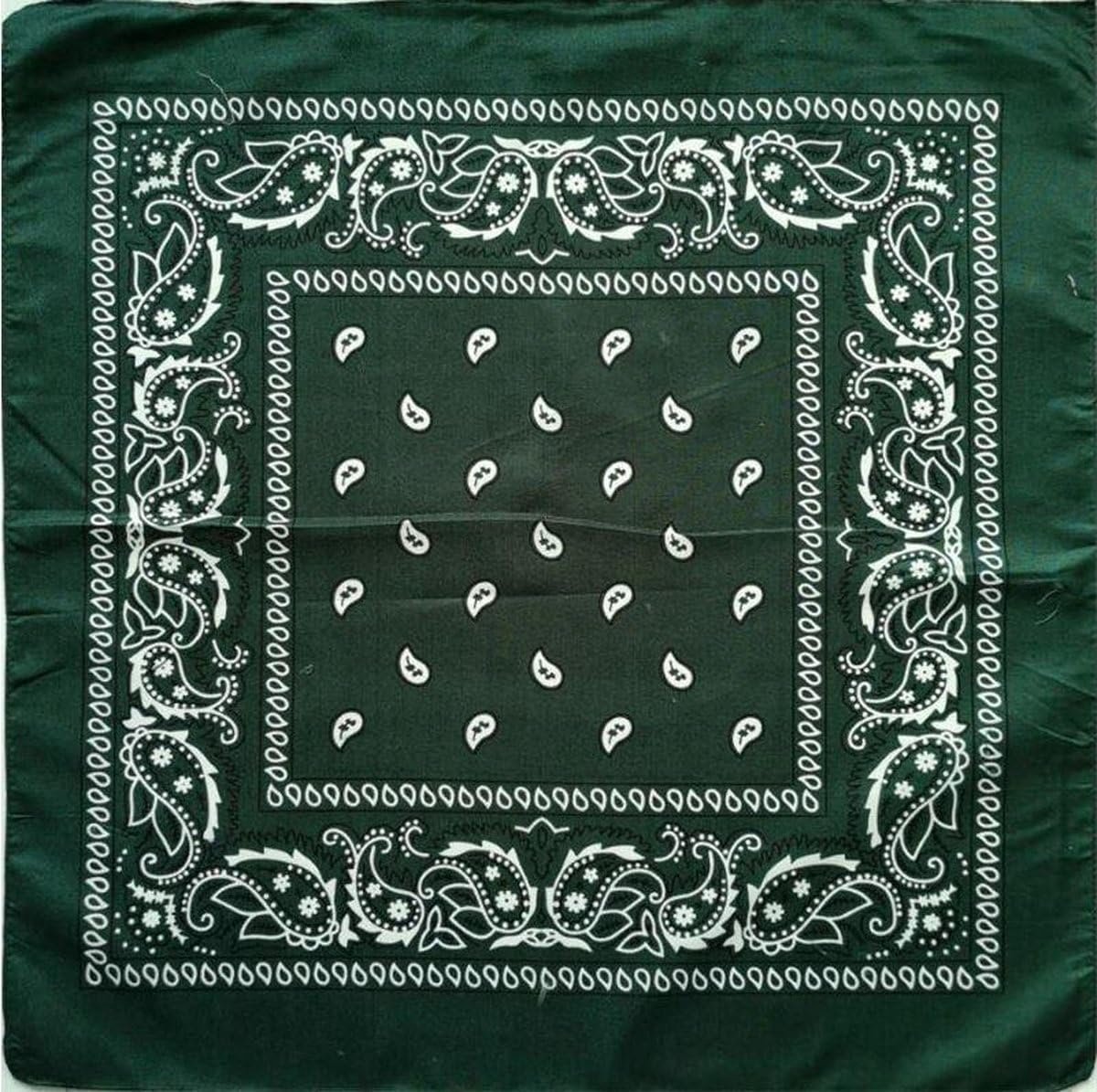 Okado Bandana Donker Groen/Wit – 100% Katoenen Bandana 55 x 55 cm – Vierkante Paisley Sjaal, Hoofdband en Haaraccessoire voor Dames en Heren