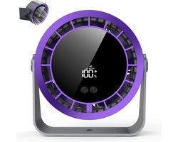 Bureauventilator, stille bureauventilator, mini USB-ventilator, 3600mAh oplaadbare batterij, 360° draaibaar, LED-display, geschikt voor slaapkamers, kantoren, camping, thuis, enz. - Zwart