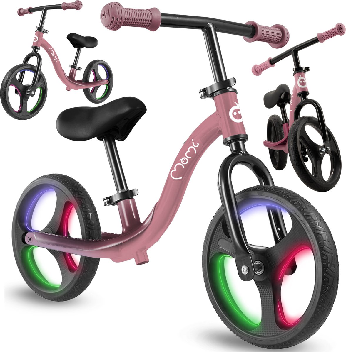 MoMi ISOKA Loopfiets met LED-wielen, Verstelbaar Zadel en Stuur – Zonder Pedalen - Roze
