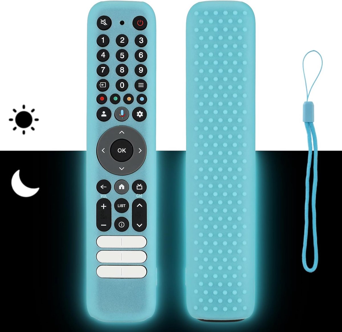 Siliconen beschermhoes afstandsbediening - schokbestendig - met koord - fluorescerend blauw - ShopVlot