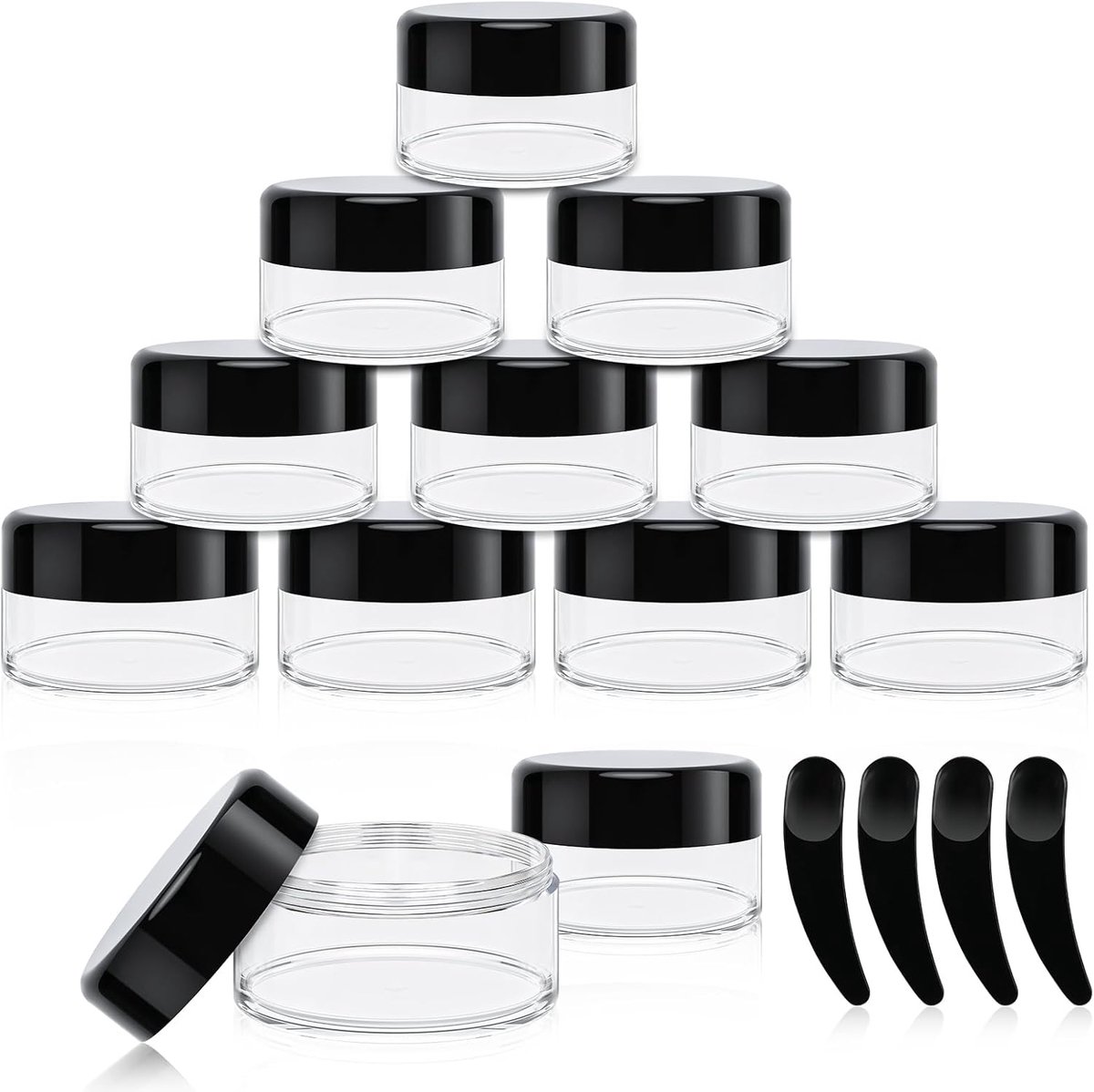 Plastic potjes 20 ml - 12 transparante cosmeticablikjes - met deksel en spatels - ideaal voor lotions en crèmes - ShopVlot