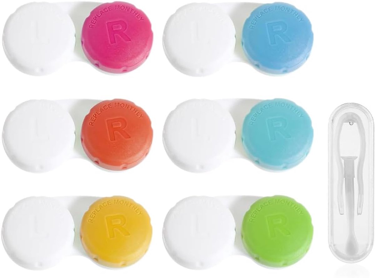 Contactlenshouder set van 6 - gekleurd - lekdicht - ideaal voor thuis en op reis - ShopVlot