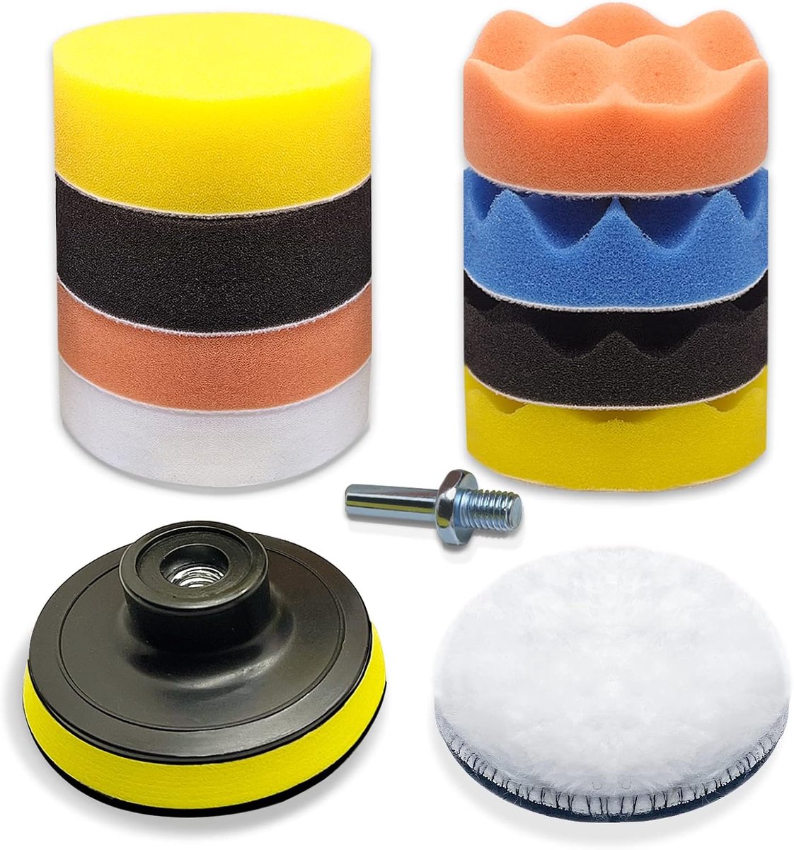 Polijstspons set - 8 sponsen + 1 wolpad - Professioneel polijstsysteem - Voor een perfecte afwerking - ShopVlot