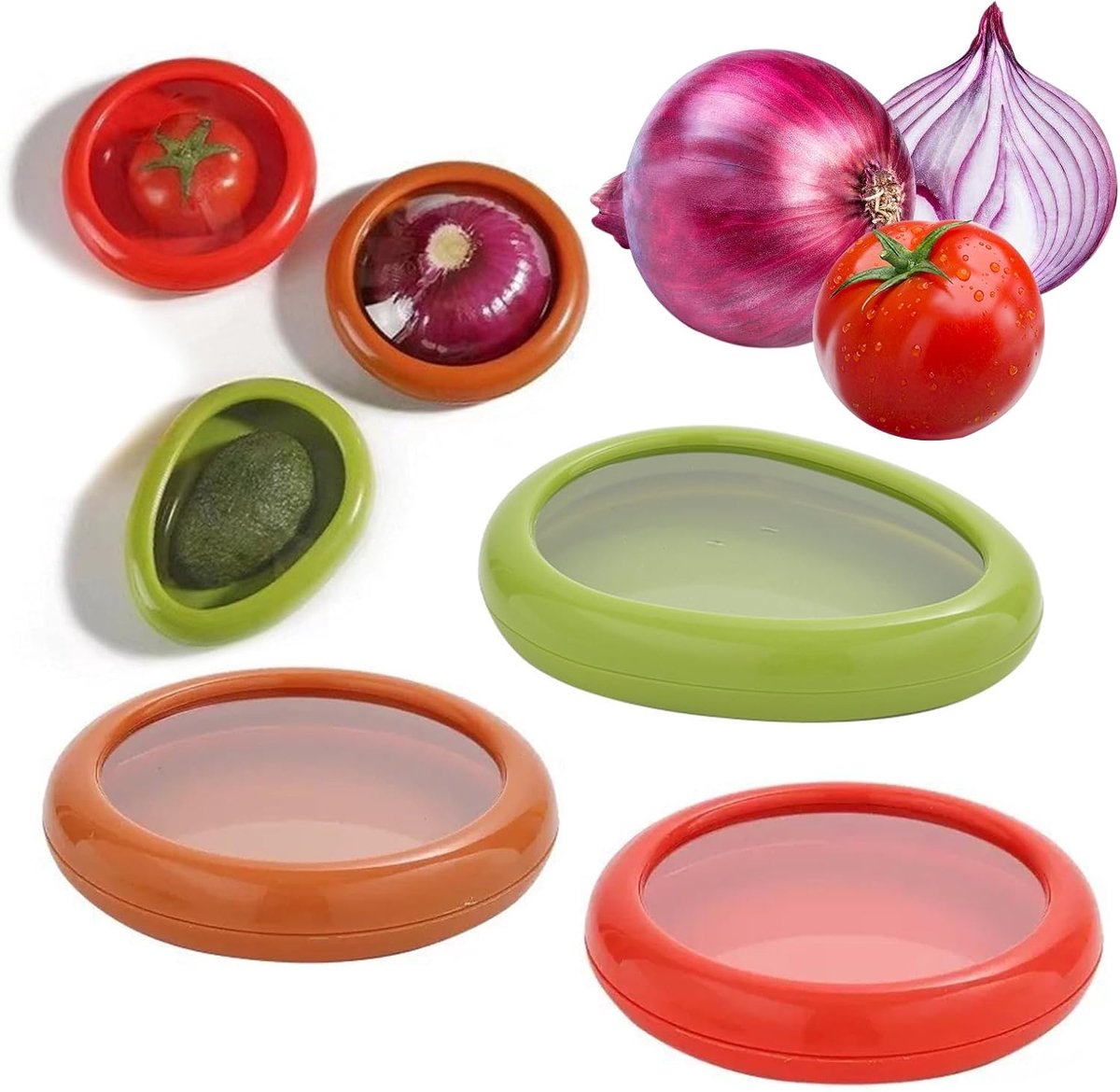 Bewaarboxen voor fruit en groenten - set van 3 - siliconen vershoudboxen - ideaal voor avocado, ui en tomaat - ShopVlot