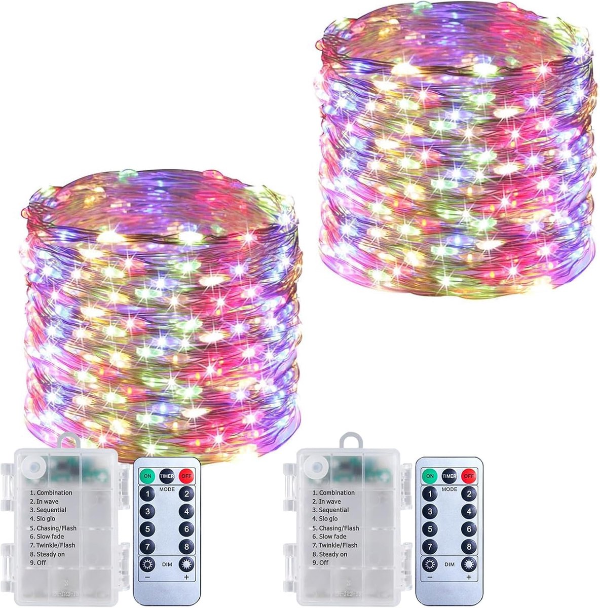 Sfeervolle fairy lights 2 x 100 LED - 10 m mini verlichting - batterijgevoed met timer - ideaal voor kinderkamer - ShopVlot