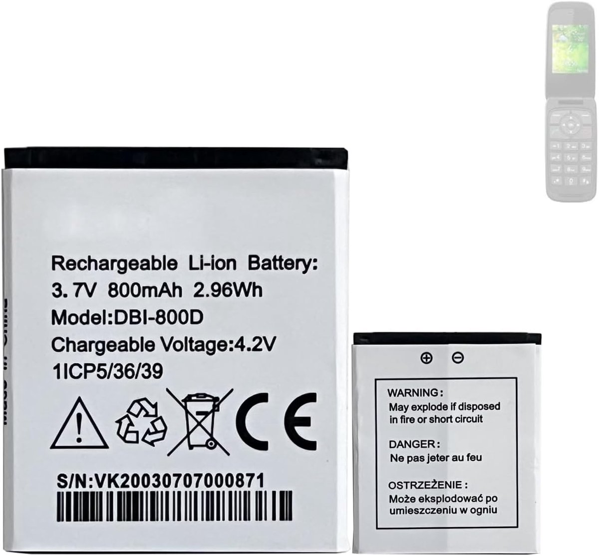 Vervangende batterij DBI-800D DBI-800C - compatibel met Doro Liberto 650 - 100% nieuwe kwaliteit - ShopVlot