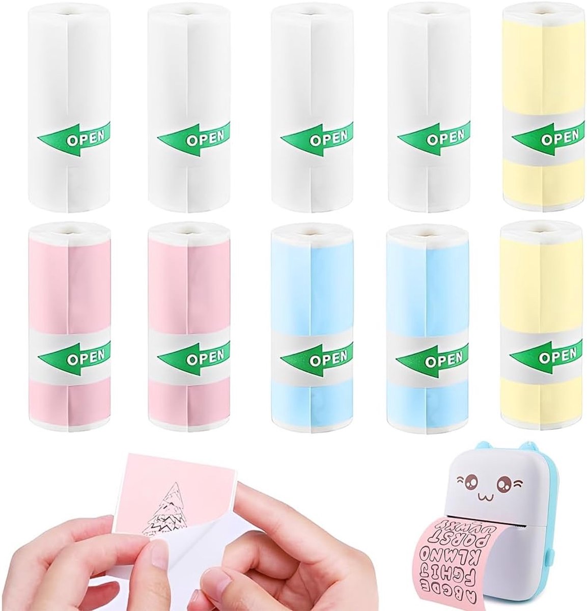 Thermisch papier voor kindercamera's 57 x 25 mm - zelfklevend - 10 rollen in 4 kleuren - ideaal voor creatief printen - ShopVlot