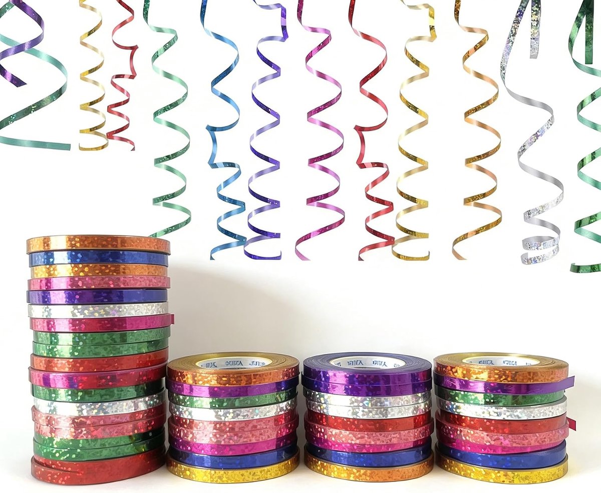 Lucht slangen 450 m - kleurrijke glitter - 9 metallic kleuren - perfect voor feestdecoratie - ShopVlot