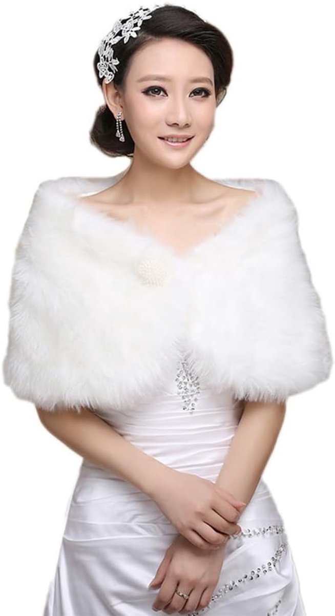 Bruidsstola 100cm - Wit kunstbont - Elegante wrap - Perfect voor bruiloften - ShopVlot