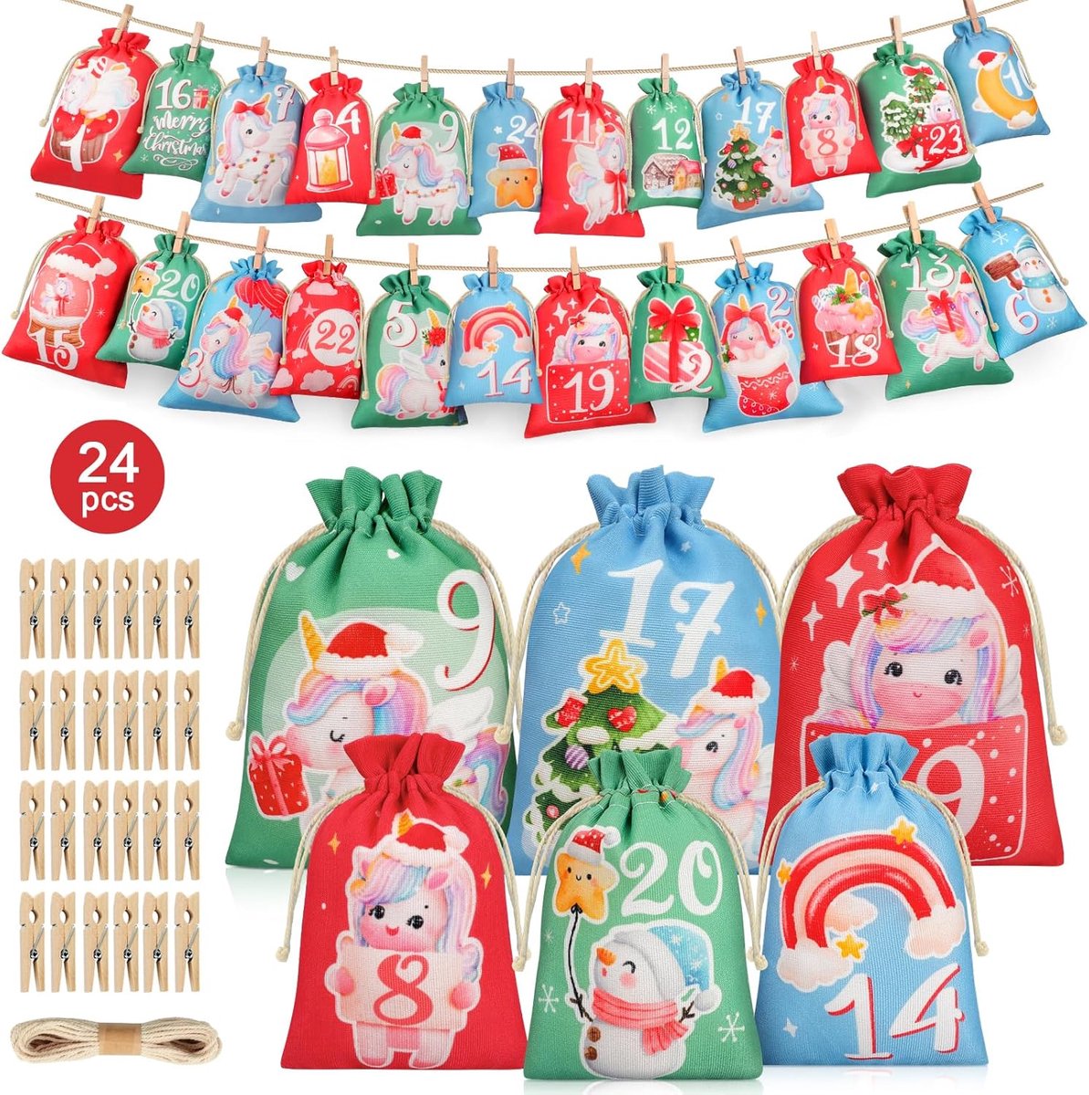 Adventskalender voor Kinderen - 24 Herbruikbare DIY Zakjes - Kerstdecoratie voor een Magische December - ShopVlot