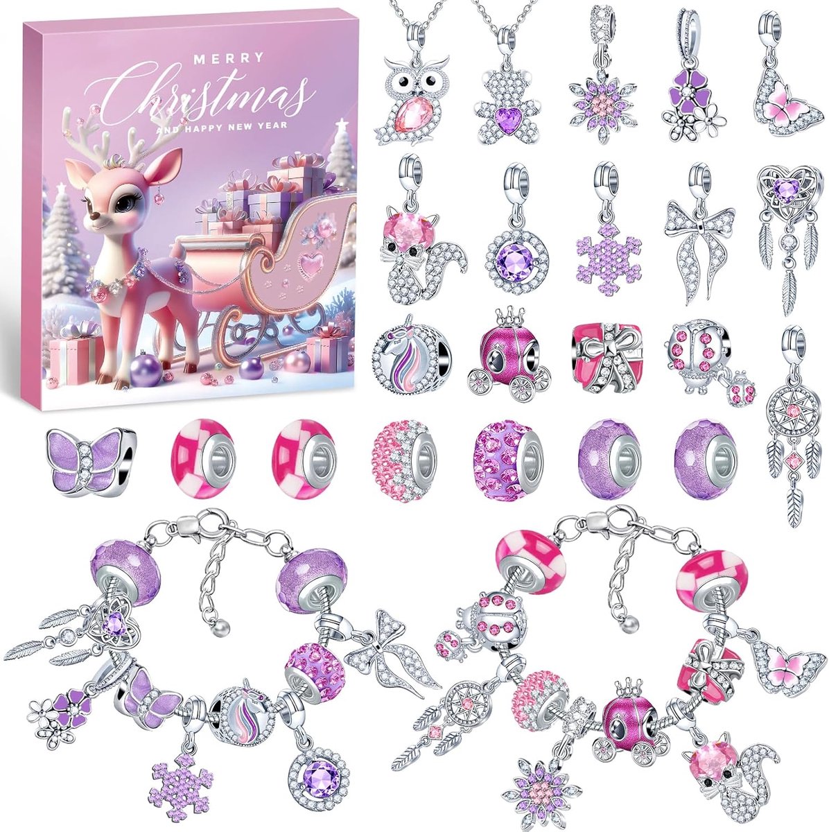 Adventskalender 2025 voor meisjes - Sieraden - 24 verrassingstukken - Kerstcadeaus voor kinderen - ShopVlot