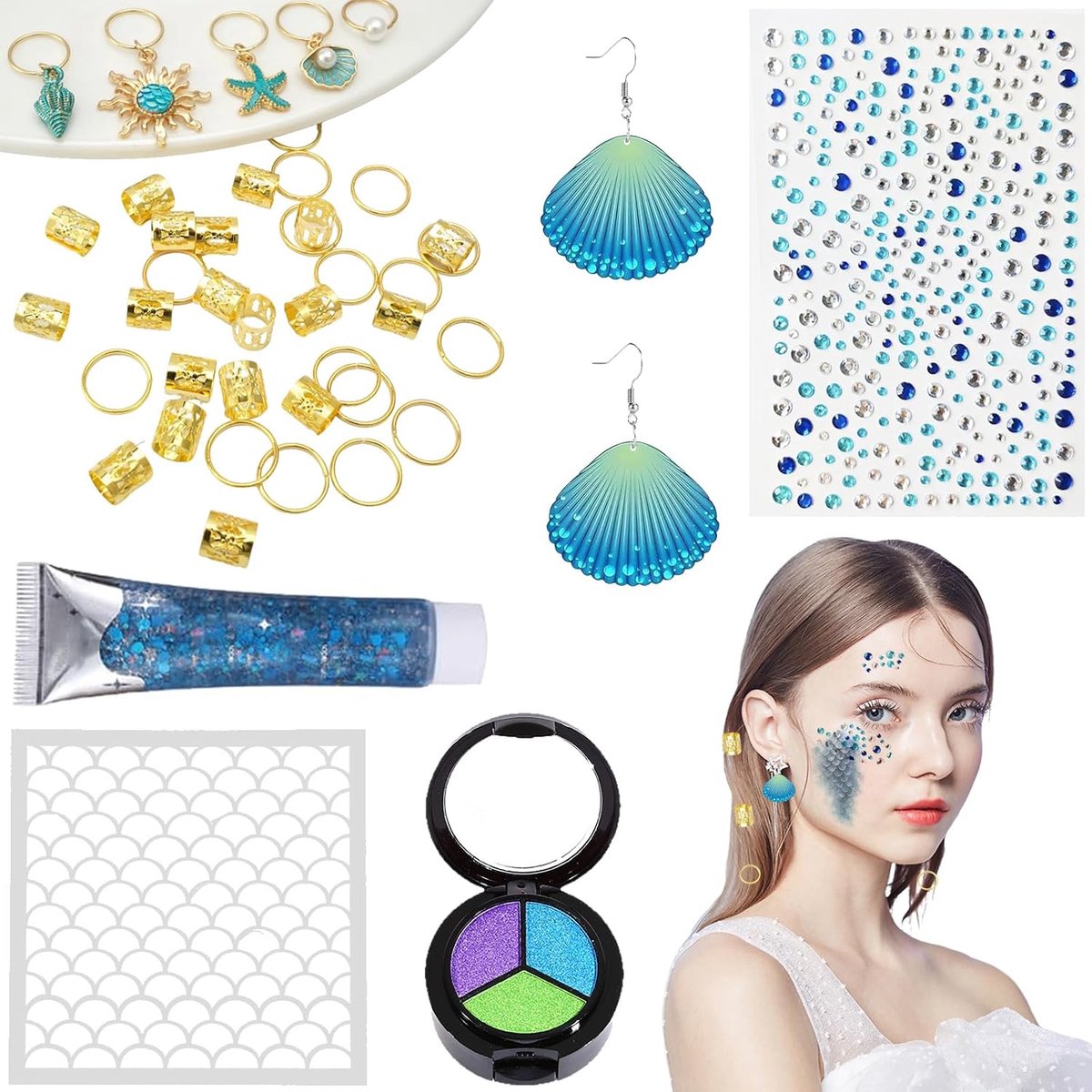 Mermaid Make-up Set - 6 Delige Vis Schubben Stencils - Droomachtige Zee Look - Perfect voor Carnaval - ShopVlot