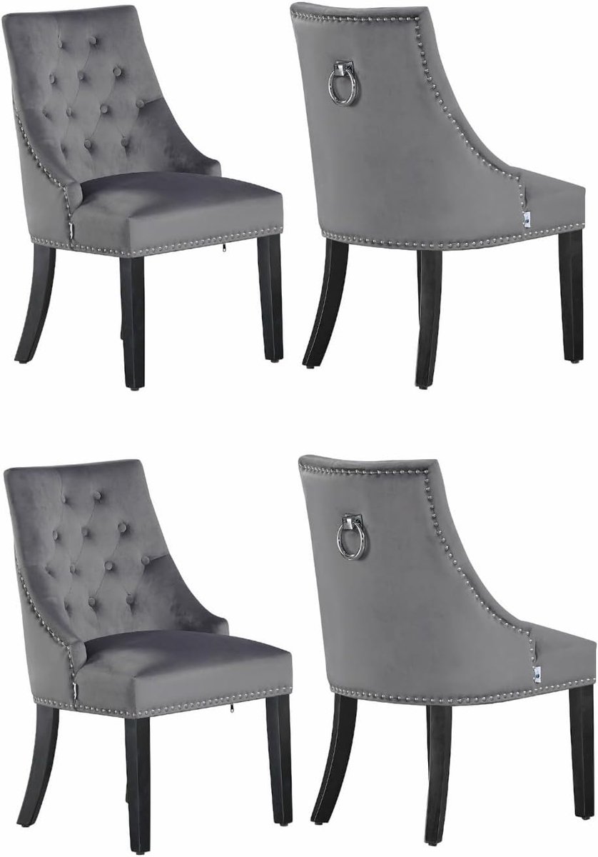 Eetkamerstoel tufted - Velours stof - Deurknop detail - Elegante accentstoel - ShopVlot