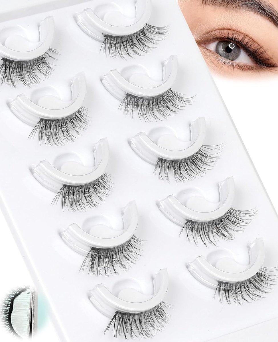 Half Wimpers Pre-Gelijmd - Natuurlijke Wimpers - 5 Paar met Extra Hechtingsstrips - ShopVlot