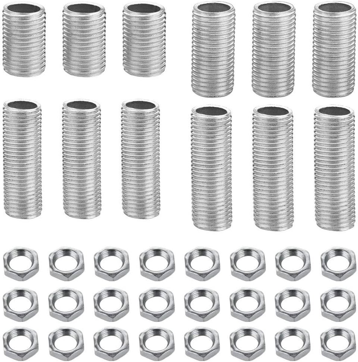 Lamp Pipe Nipple Set M10 - Galvaniseerd - Inclusief lengte 0.85" 1.25" 1.65" 2" - Geschikt voor lampen - ShopVlot