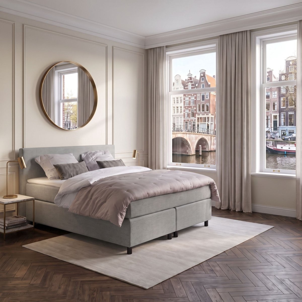 Anno 1588 - Boxspring Amsterdam - Pocketvering - Lichtgrijs - 180x200 cm - Inclusief Dekbed en Kussens