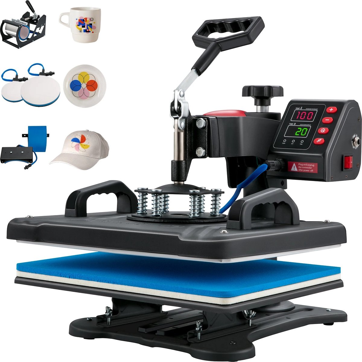 UrbanSelect Hittepers 5 in 1 - Warmtepers - Transferpers - 360° Draaibare Arm - Digitale Bediening - Instelbare Druk - 29 x 38 cm