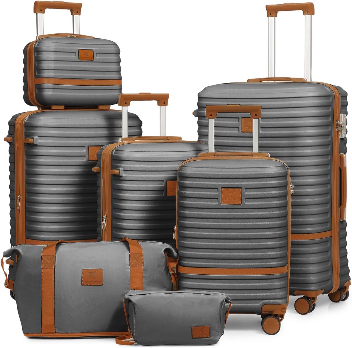 Reiskoffer set 7-delig - ABS hardshell - grijs/bruin - ideale reisgenoot - ShopVlot