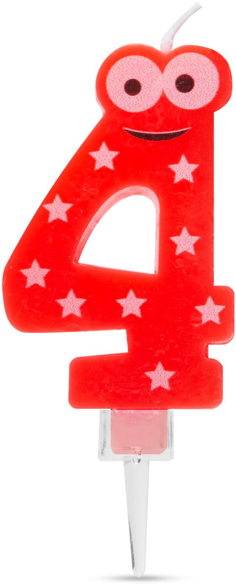 Verjaardagskaars Cijfer 4 - verjaardagscijfer, decoratiekaars, feestkaars, getalkaars, cake-kaars, decoratie, verjaardag [56182-4]