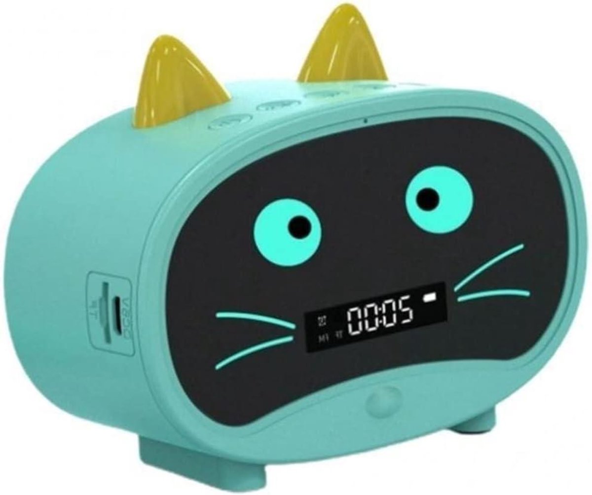 Kinder Wekker Speaker - Nachtlampje Alarm - Wakker Worden - Cartoon Kat Design - 11.5 cm - Wit