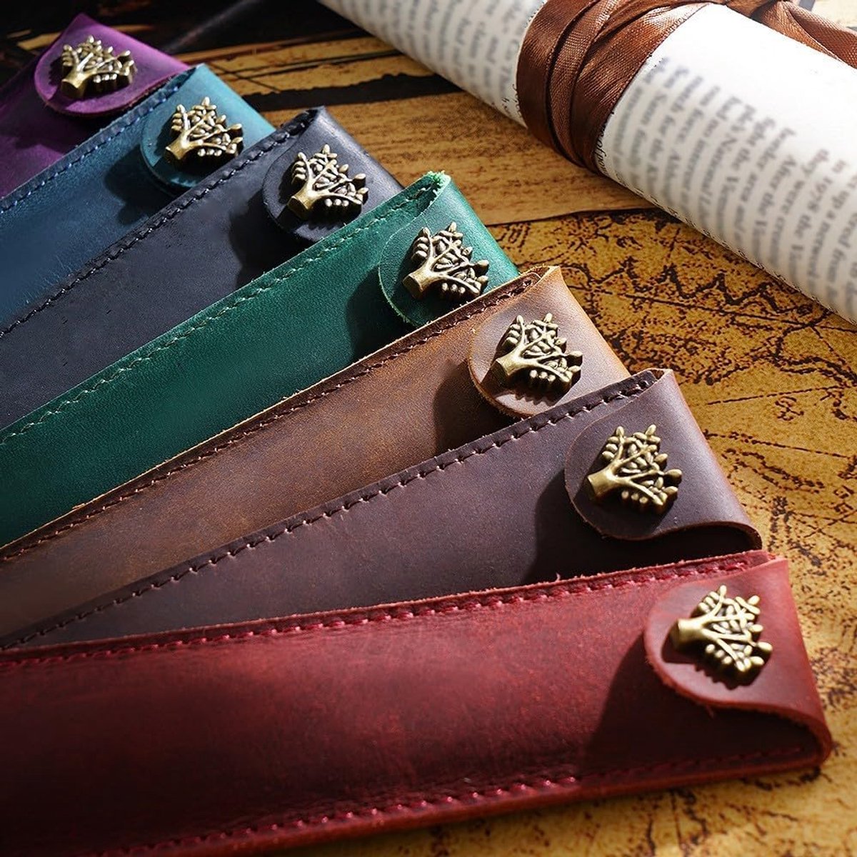Leren etui - vintage pennenhouder - drukknoop - ideaal voor werk en kantoor - ShopVlot