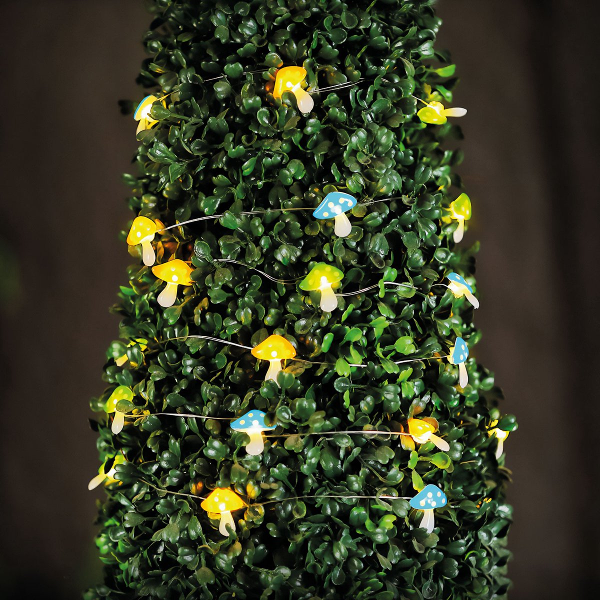 Garden Of Eden LED Lichtslinger Op Zonne‑Energie - Paddenstoel - 25 Warm Witte LED's - 2,4 m Verlicht Deel - Totale Lengte 5,4 m - 2 Lichtstanden - IP44 - Voor Tuin [58220C]