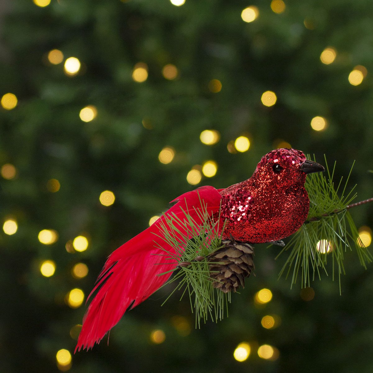 Kerstversiering - clip - glittervogel - rood - 2 stuks / verpakking 1 Stuks [58643A]