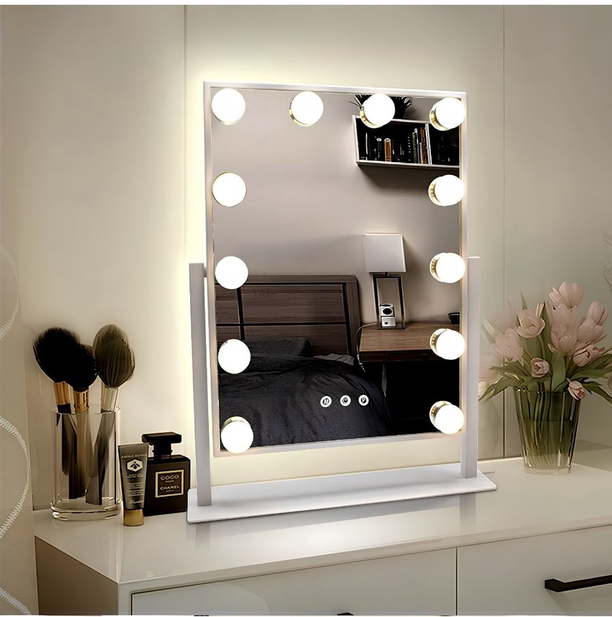 Lìon® Make up Spiegel - Make-up Spiegel met Verlichting - Hollywood Make-up Spiegel - Wit - 58cm x 12cm x 46cm