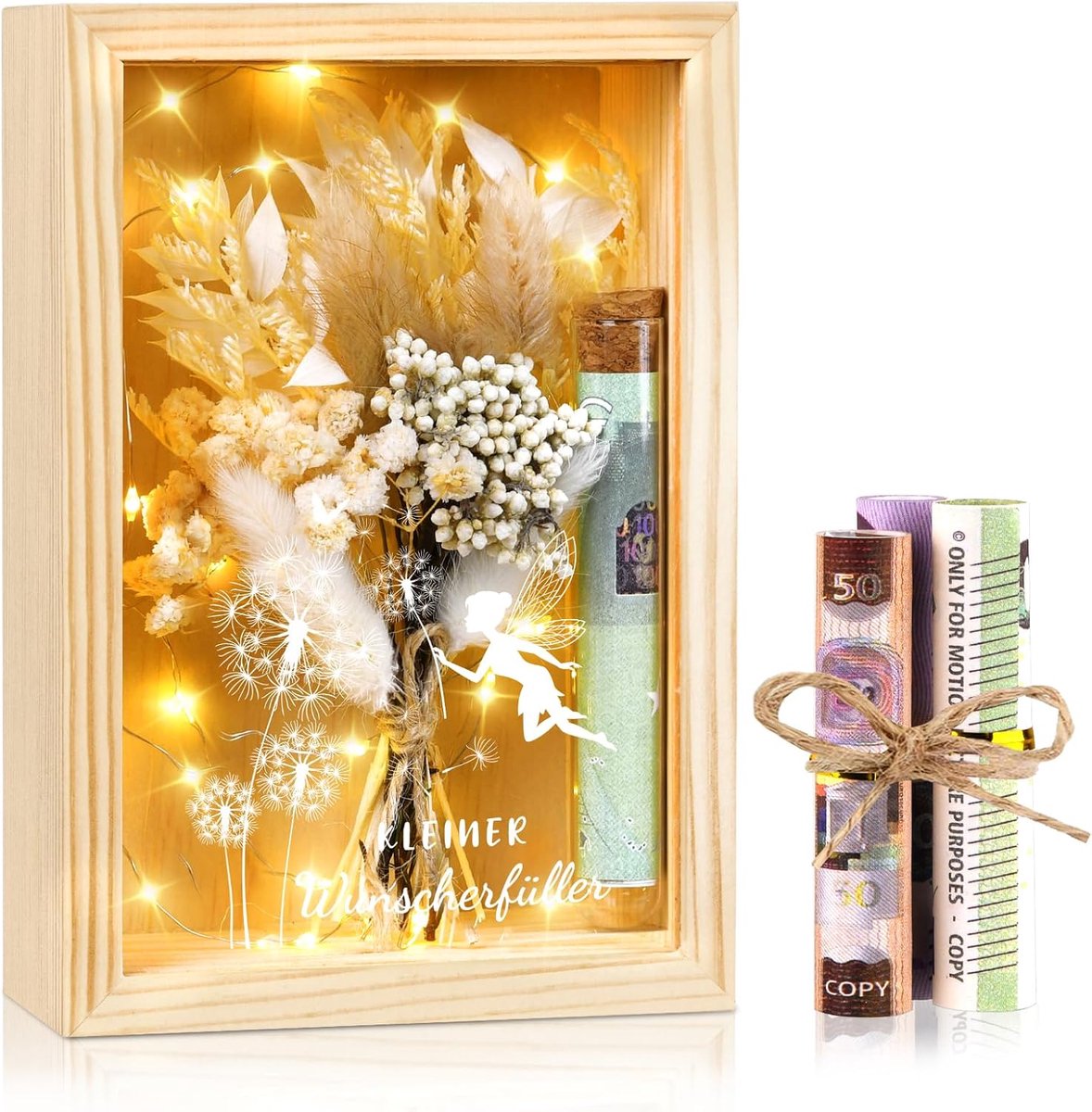 Geldcadeau bruiloft - houten doos - gedroogde bloemen - uniek huwelijkscadeau - ShopVlot