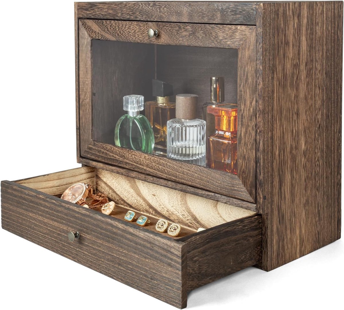 Parfumorganiser met lade - Houten en acryl - Elegant en duurzaam - Perfect voor slaapkamer en badkamer - ShopVlot