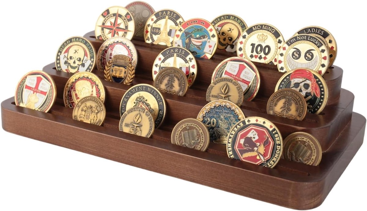 Muntendisplay 3-traps - massief hout - donkerbruin - elegant bureauaccessoire - ShopVlot