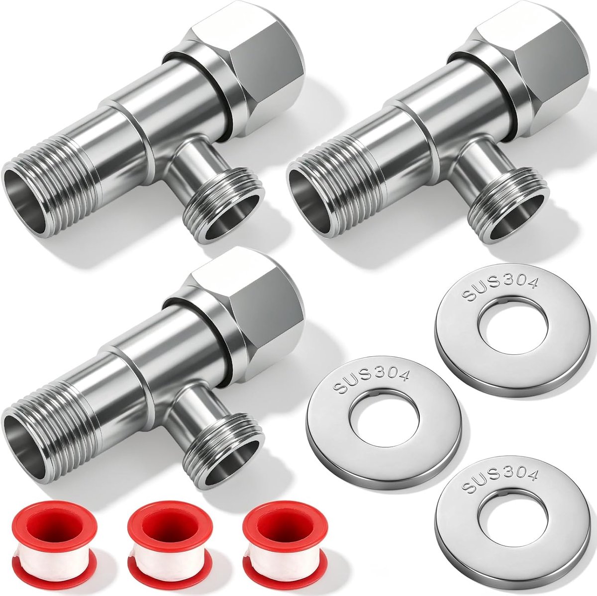 hoekventiel 1/2 inch - roestvrij staal - met afdichting en buisafdekking - ideaal voor koud en warm water - ShopVlot