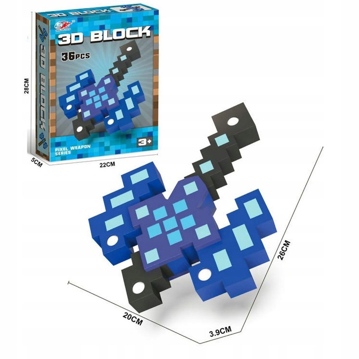 Pixel Foam Bijl 3D Blok 26cm - 36 Elementen