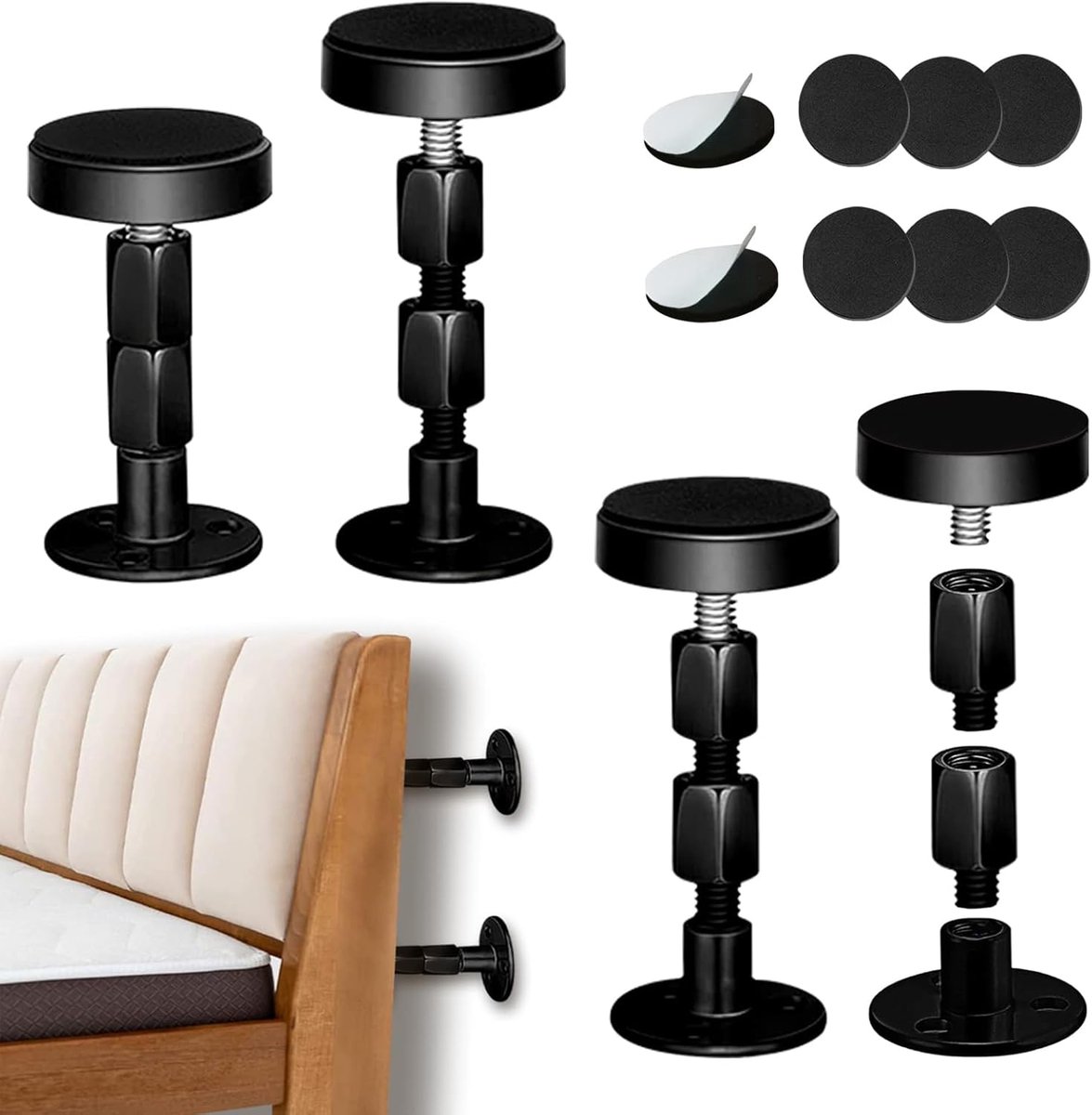 Bedframe stoppers 4 stuks - verstelbaar - anti-wobble - stabiliteit voor bed en bank - ShopVlot
